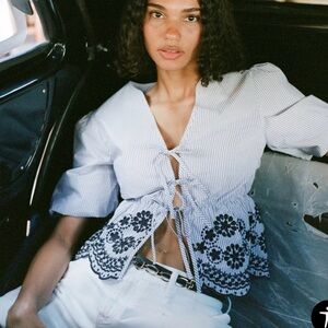 ZARA STRIPED EMBROIDERED TOP